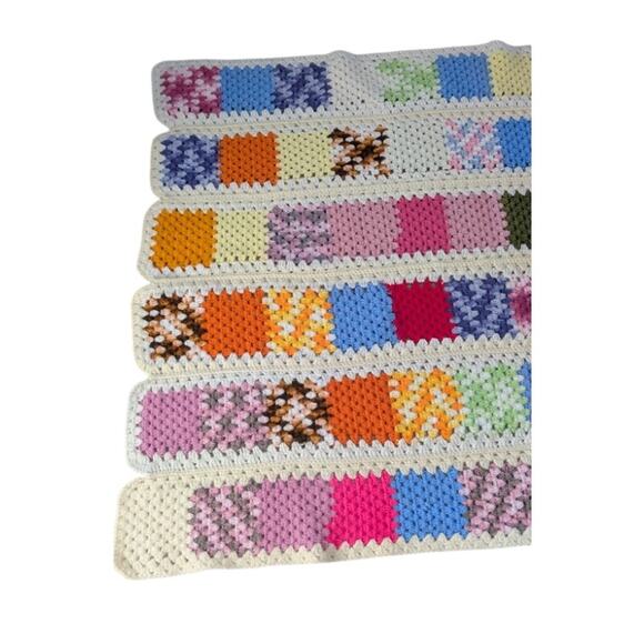 Handmade Granny Square Multicolor Knit Crochet Afghan Blanket Throw 46 X 60 inch - Picture 5 of 6